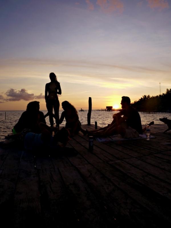 Volunteers chilling at sunset